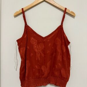 Elegant Rust Red Floral Camisole Top with Matching Pants